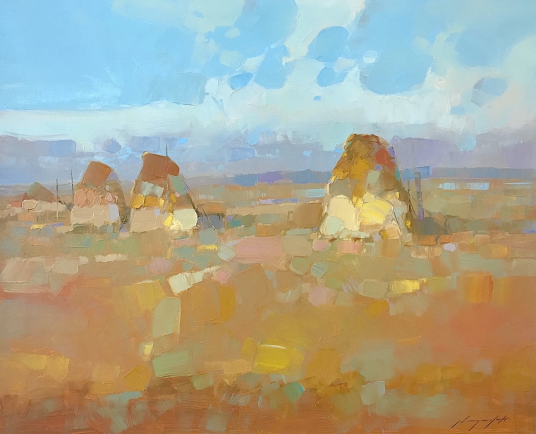 Wheat Stacks, Original oil Painting, Handmade artwork, One of a Kind                     